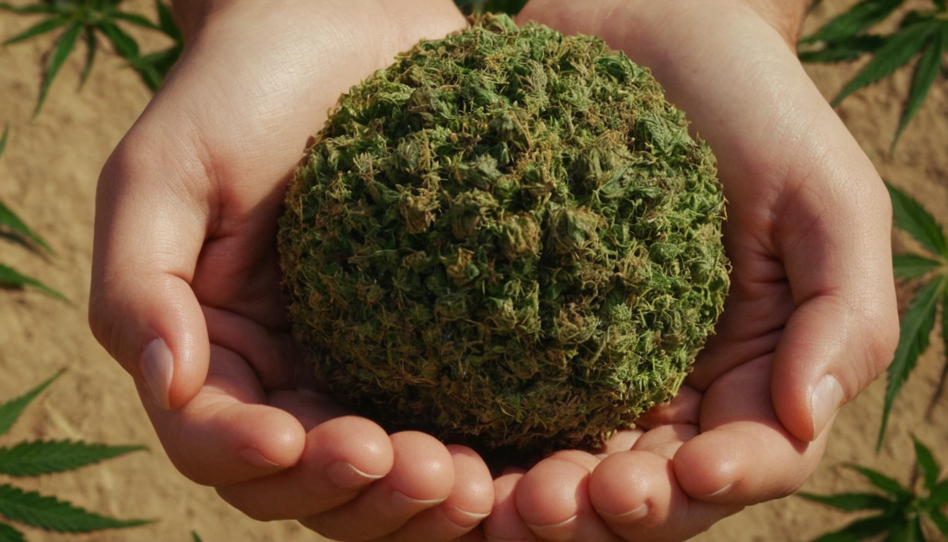 BALL OF THE WORLD ON HANDS WITH MARIJUANA TEXTURE